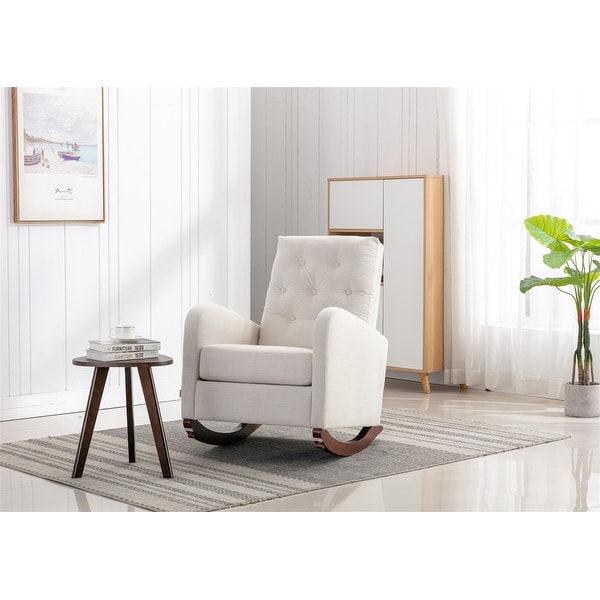 High Back Rocking Chair Nursery Chair .Comfortable Rocker Fabric Padded Seat .Modern High Back Armchair