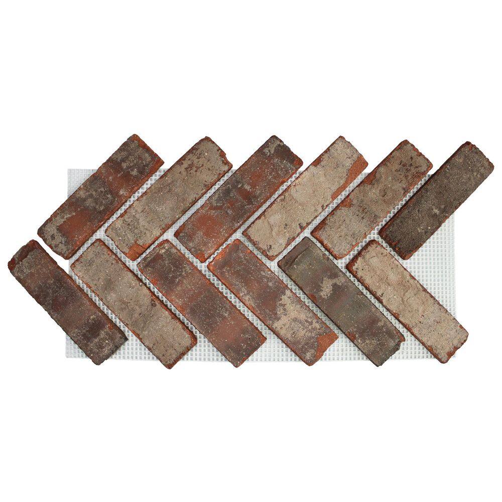 Old Mill Brick 28 in. x 12.5 in. x 0.5 in. Brickwebb Herringbone Highland Thin Brick Sheets (Box of 5-Sheets) BWH-370053CS
