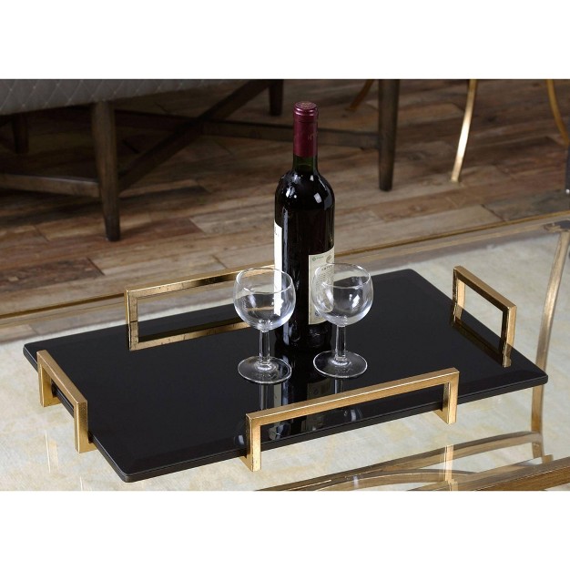 Wide Gold Leaf And Black Modern Luxe Glass Tray