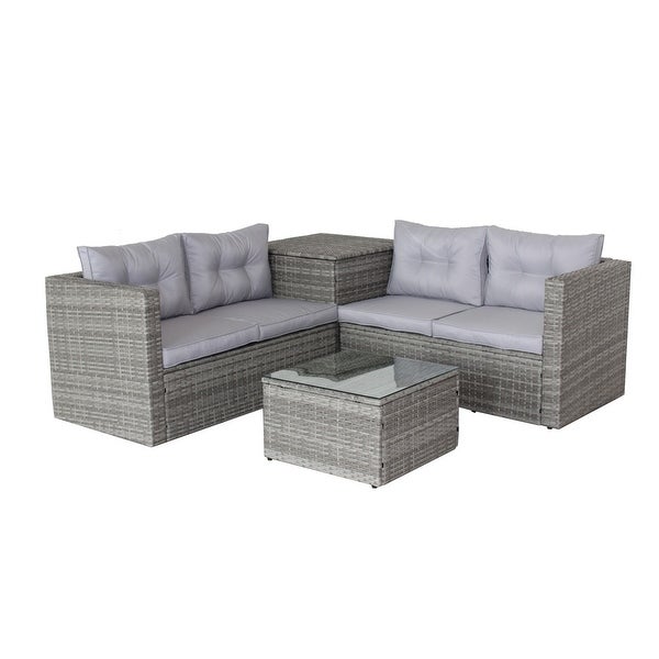 4 Piece Wicker Rattan Outdoor Patio Furniture Sofa Set w/Storage Box - Overstock - 37470498