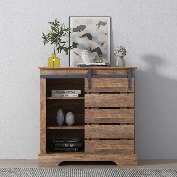 Buffet sideboard with sliding barn door