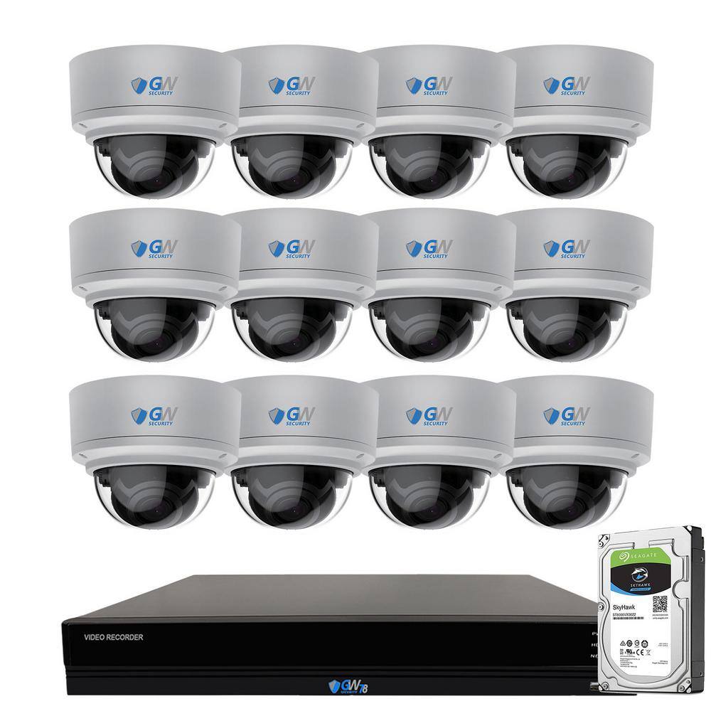 GW Security 16-Channel 8MP 4TB NVR Security Camera System with 12 Wired Dome 4X Optical Zoom Camera Color Night Vision Microphone GW8171MIC12-4T