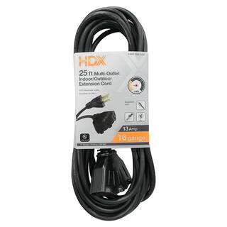 HDX 25 ft. 163 Light Duty IndoorOutdoor Extension Cord with Tri-tap Black HWHD16325F