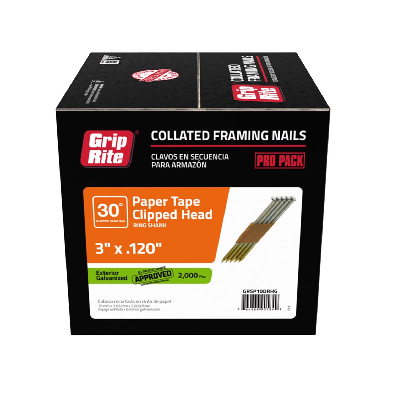 Grip-Rite 3 in. Angled Strip Hot-Dip Galvanized Framing Nails 30 deg 2000 pk