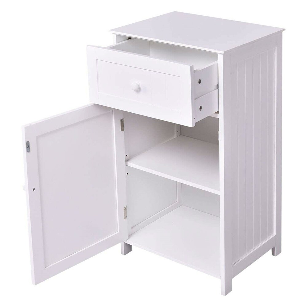 White Wood Bathroom Storage Floor Cabinet with Water Resistant Finish   17\