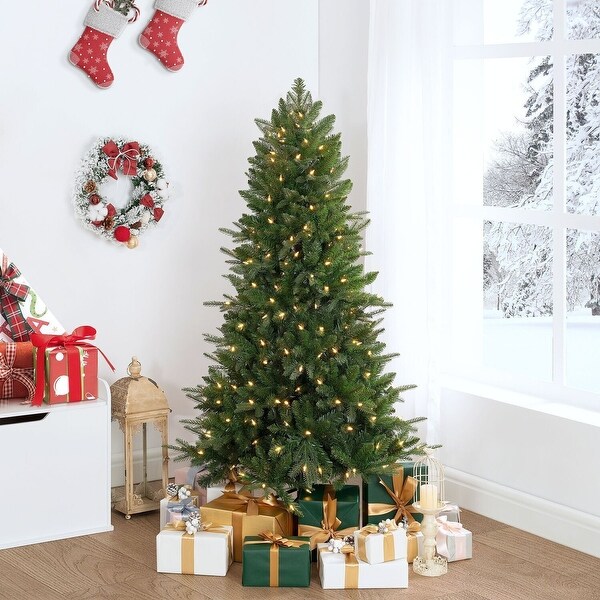 Traditional Artificial Christmas Tree with Lights，Prelit Christmas Tree，Pine Fir Christmas Tree with LED Lights