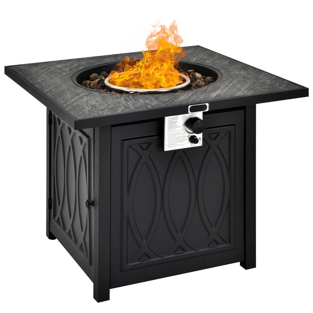 Costway 50000 BTU Propane 32 in. Stone Metal Fire Pit Table Square Tabletop with Lava Rocks Cover NP10464US-BK