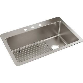 Elkay Avenue 33 in. Drop inUndermount Single Bowl 18 Gauge Stainless Steel Kitchen Sink with Bottom Grid HDDSB33229TR3