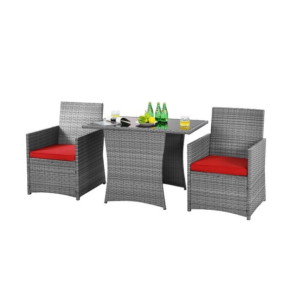 Gymax 3PCS Outdoor Rattan Conversation Set Patio Dining Table Set w/