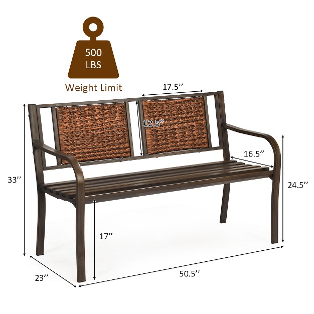 Tangkula Patio Garden Bench Rattan Backrest Park Bench Heavy duty Metal Chair Seat