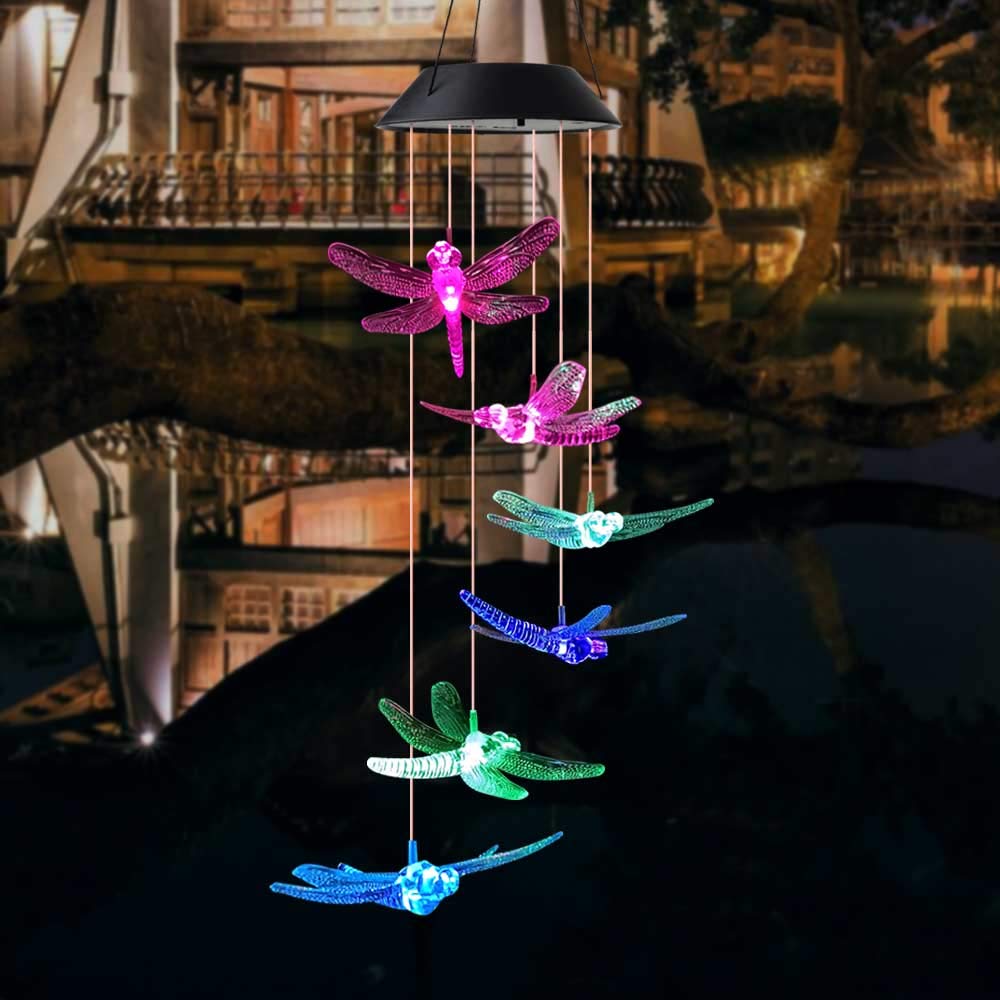 Wind Chime，solar lights chimes，Dragonfly wind chimes led/solar Dragonfly wind chime Outdoor decor，yard decorations solar light mobile，memorial wind chimes，(gifts for mom，birthday gifts for mom)