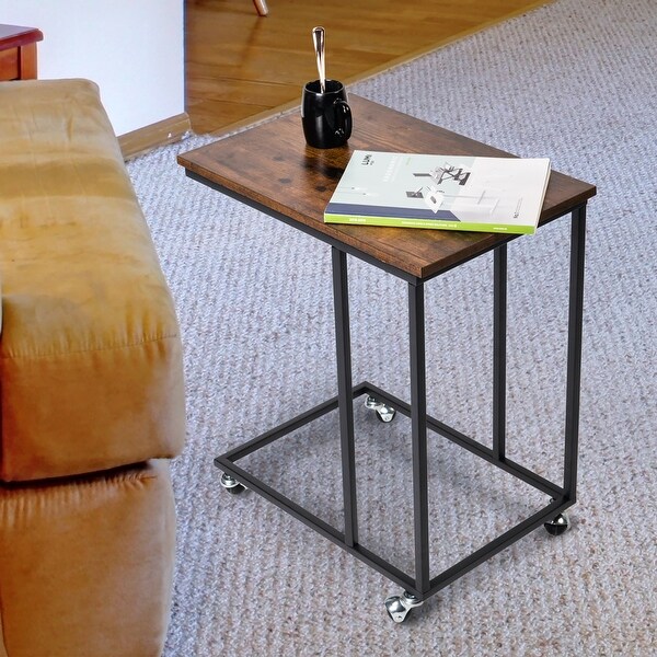 Industrial C-Shape End Table w/ Casters