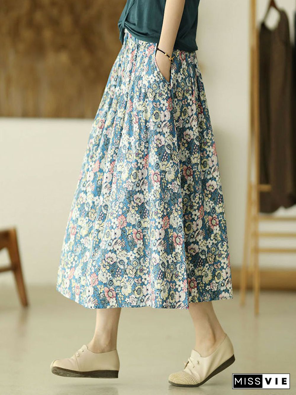 Original Floral Cotton-Blend A-Line Skirt