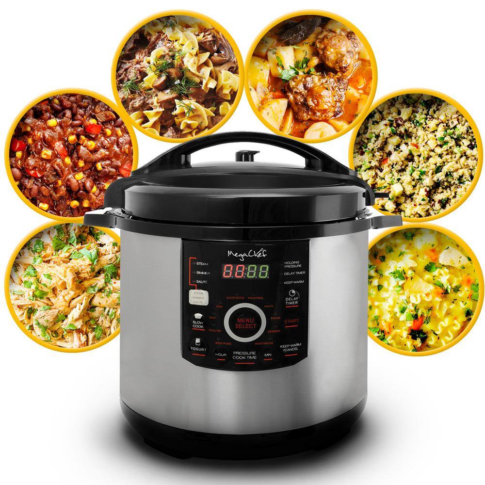 MegaChef 12 Qt. Black and Silver Electric Pressure Cooker with Automatic Shut-Off and Keep Warm Setting 985110831M