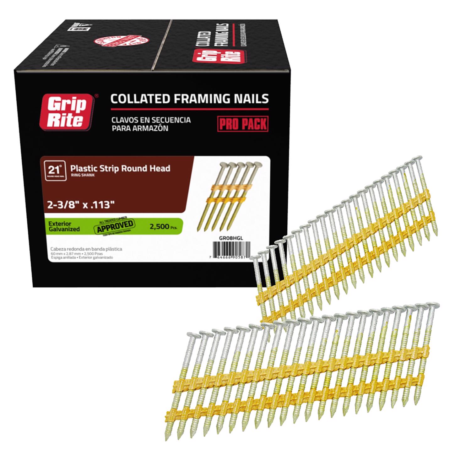 Grip-Rite 2-3/8 in. 12 Ga. Angled Strip Hot-Dip Galvanized Framing Nails 21 deg 2500 pk