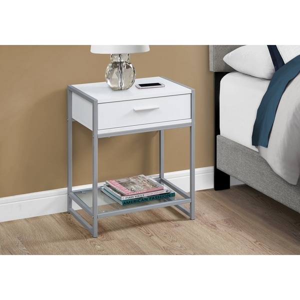 Accent Table， Side， End， Nightstand， Lamp， Storage Drawer， Living Room， Bedroom， Metal， Laminate， Tempered Glass