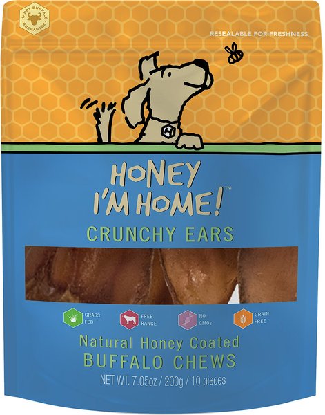 Honey I'm Home! Crunchy Ears Natural Honey Coated Buffalo Chews Dog Treats