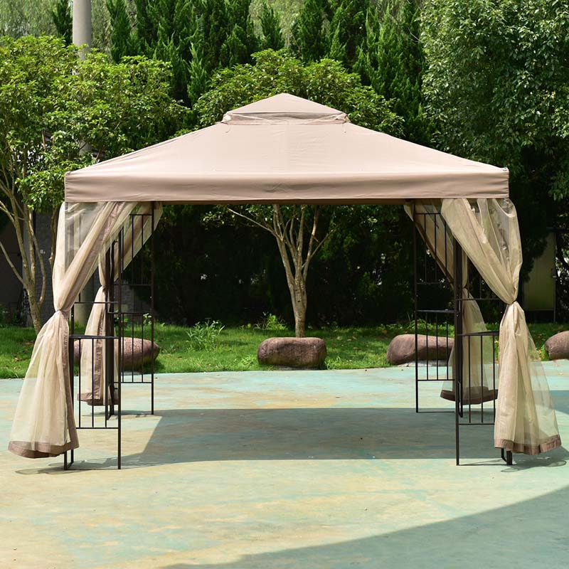 Canada Only - 10 x 10 FT Outdoor Steel Gazebo Screw-free Canopy Tent with Netting