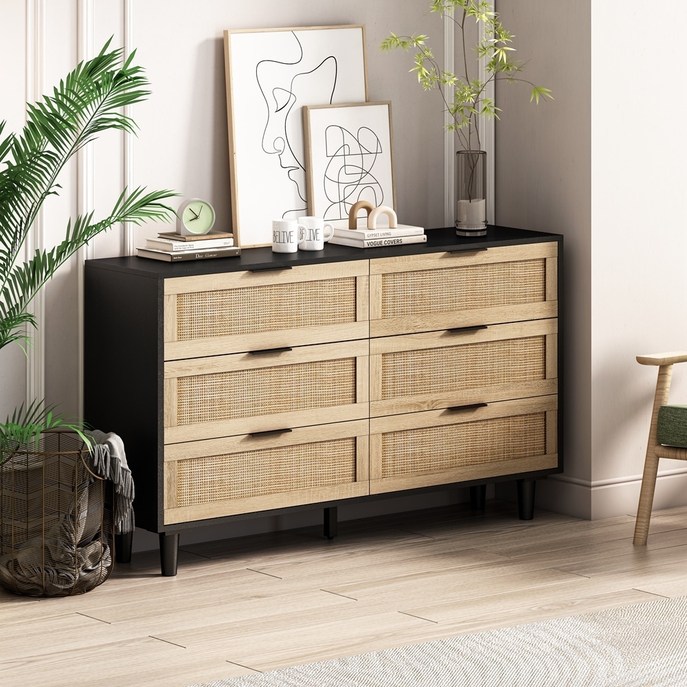 6 Drawers Rattan Storage Cabinet Rattan Drawer for Bedroom