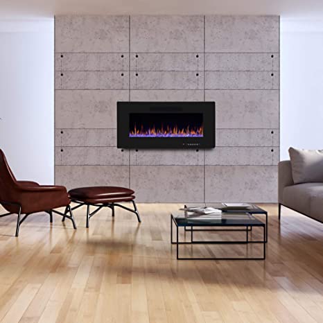 R.W.FLAME 36" Electric Fireplace in-Wall Recessed and Wall Mounted 1500W Fireplace Heater and Linear Fireplace with Timer/Multicolor Flames/Touch Screen/Remote Control (Black)