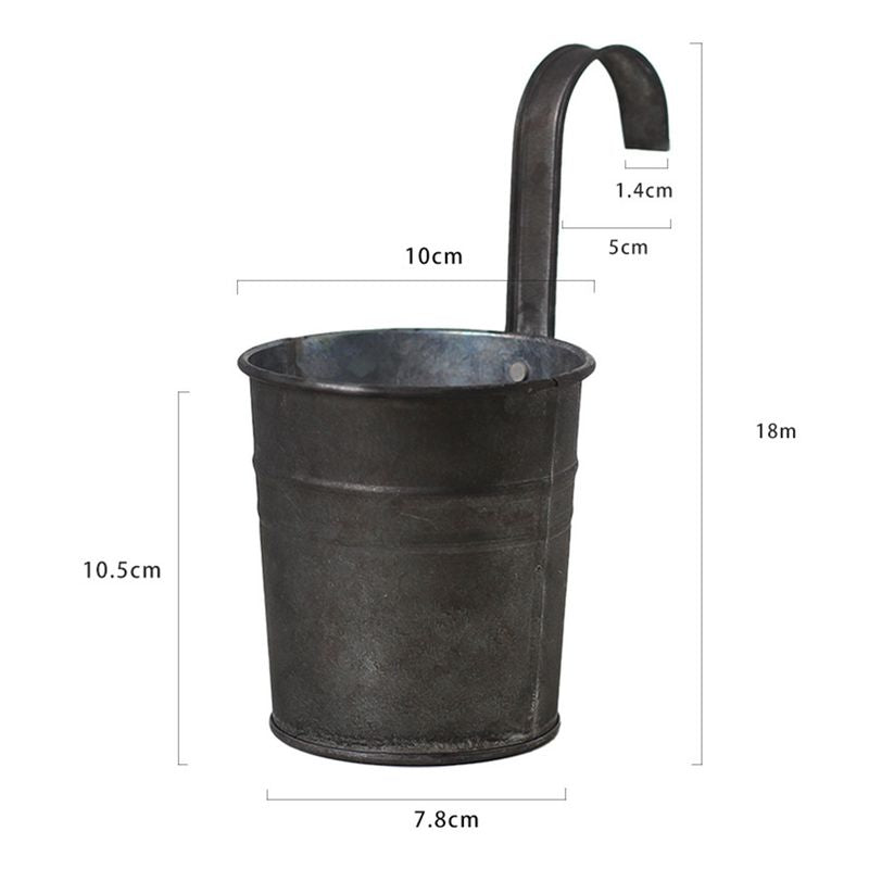 SJENERT Hanging Flower Pots Metal Iron Bucket Planter for Railing Fence Balcony Garden Home Decoration Flower Holders with Detachable Hooks