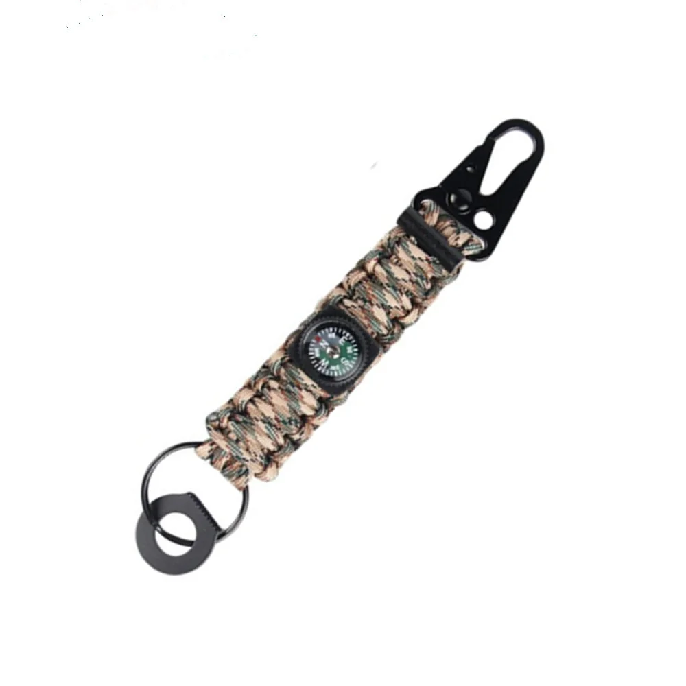 Hiking Camping Fashionable Handmade tactical hook emergency multi tool braided rope compass keychain