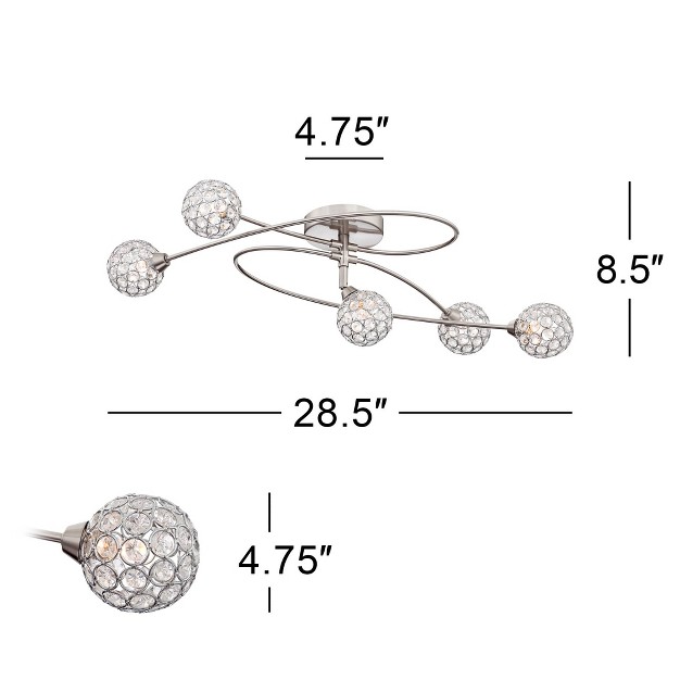 Wide Brushed Nickel 5 light Crystal Globe For Bedroom Kitchen Hallway