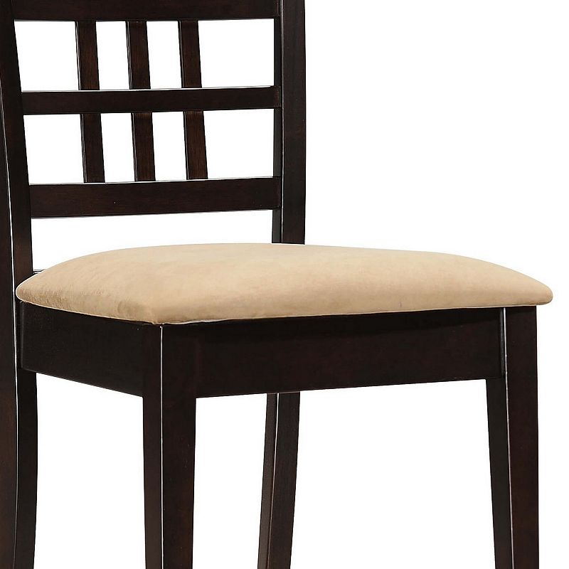 Geometric Wooden Dining Chair with Padded Seat， Set of 2， Brown and Beige