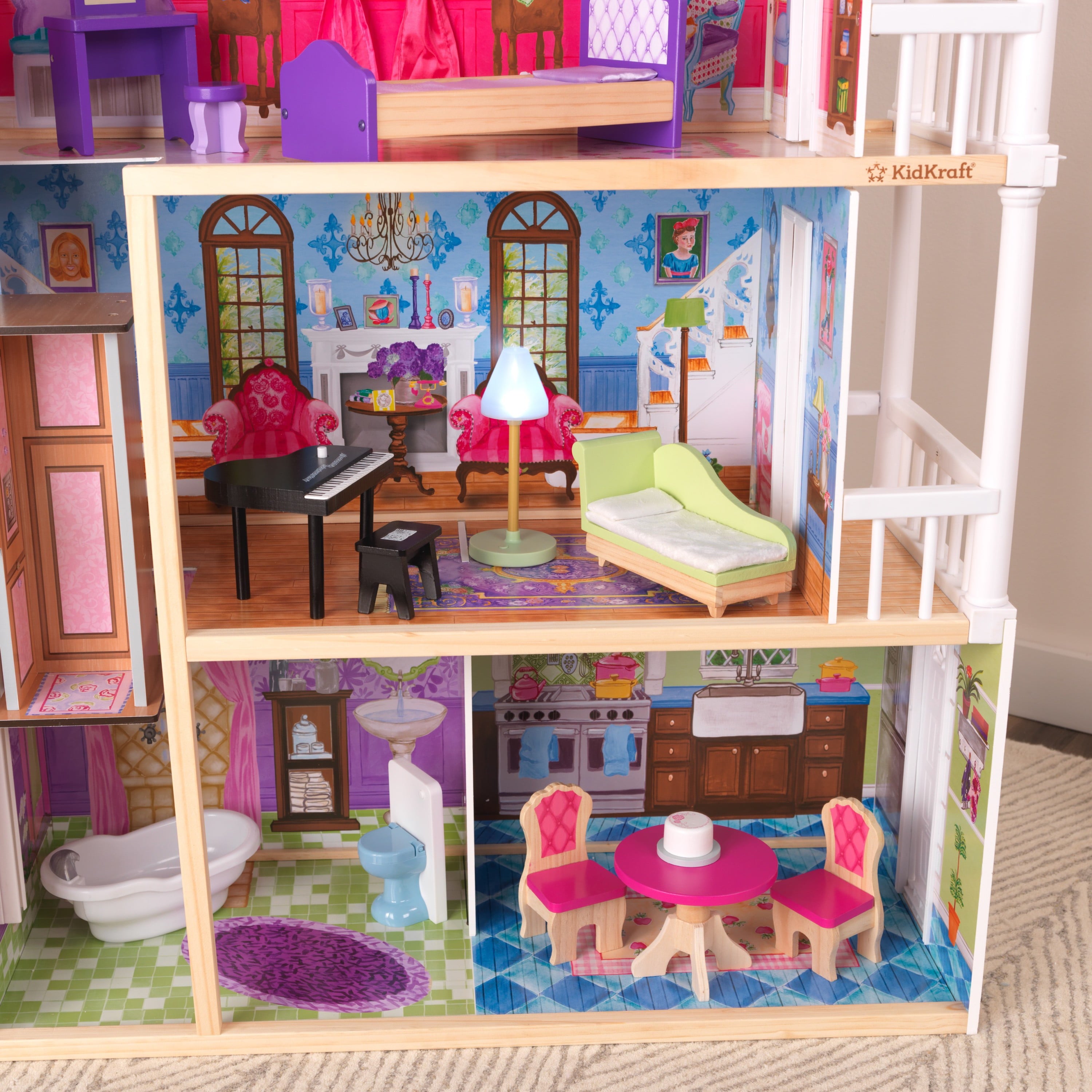 KidKraft My Dreamy Dollhouse with Lights and Sounds， Elevator and 14 Accessories