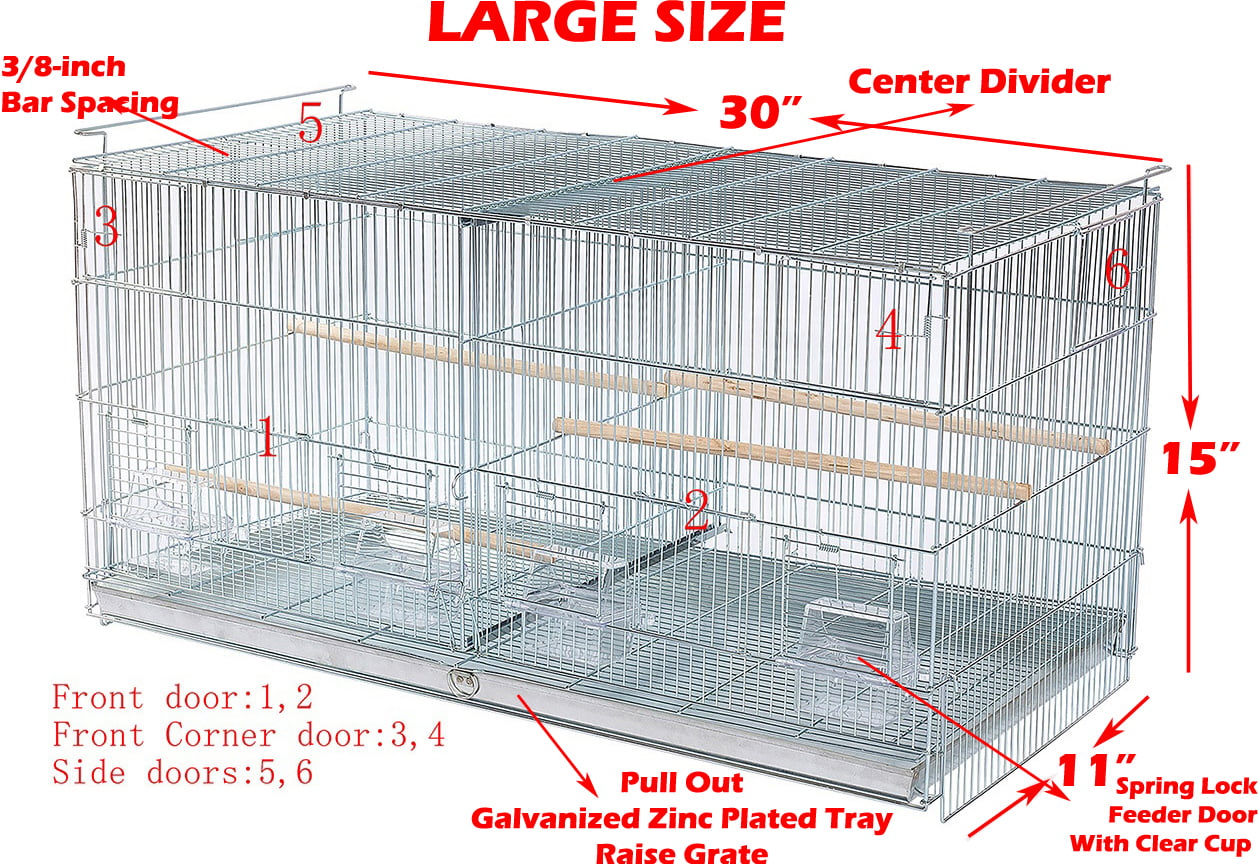 LARGE 4 of Galvanized Stackable Double Breeding Breeder Flight Bird Cage with Center Dividers Side Breeding Nest Doors Quail Lovebirds Aviaries Canaries Finches