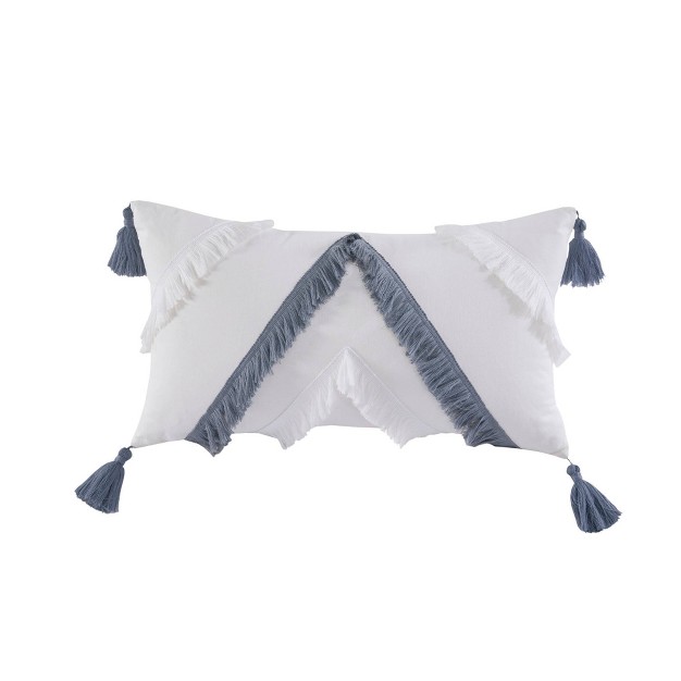 Ink ivy Reva Cotton Oblong Decorative Pillow Off White blue