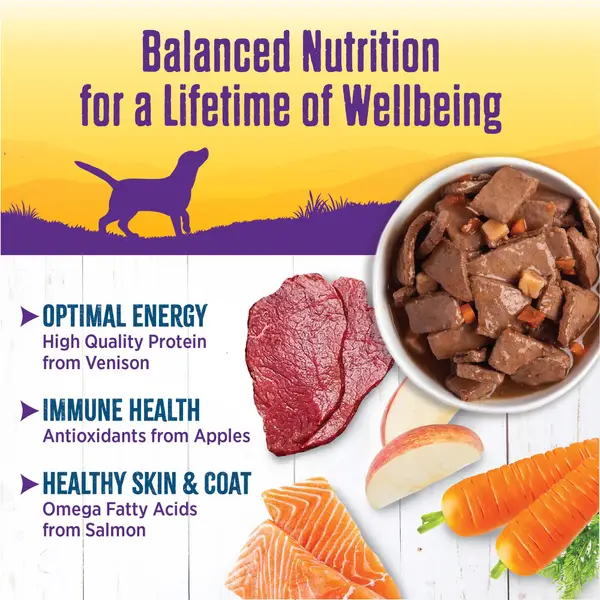 Wellness 12.5 oz Venison and Salmon Stew Thick and Chunky Natural Grain Free Canned Dog Food