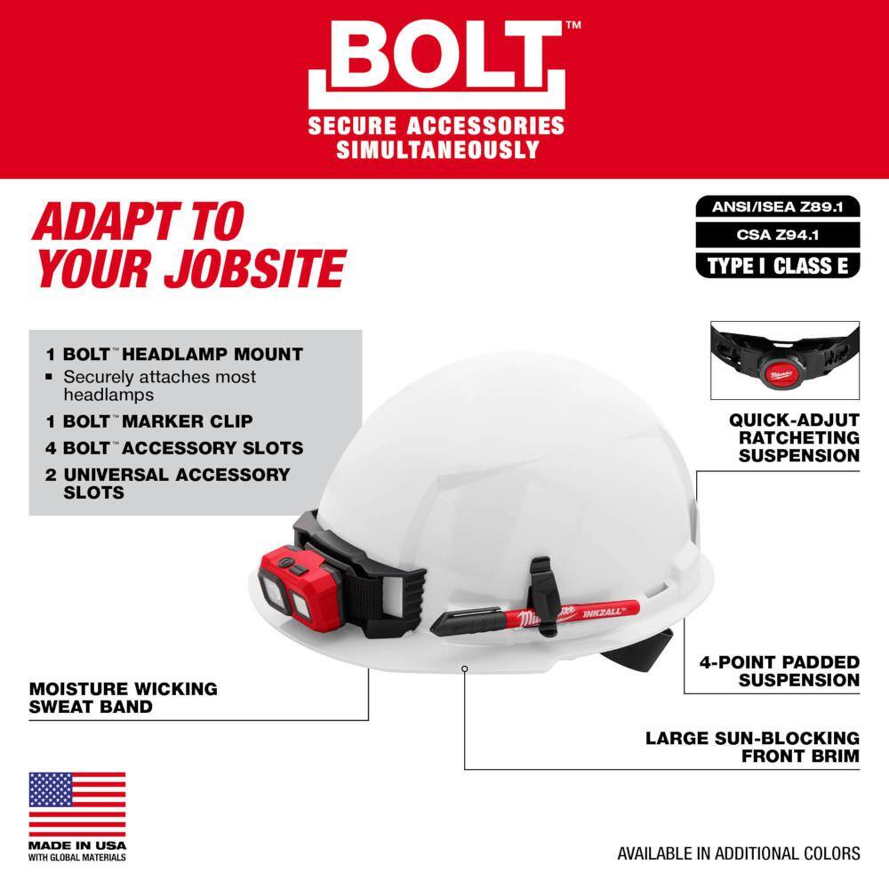 MW BOLT Red Type 1 Class E Front Brim Non-Vented Hard Hat with 4-Point Ratcheting Suspension (5-Pack) 48-73-1108X5