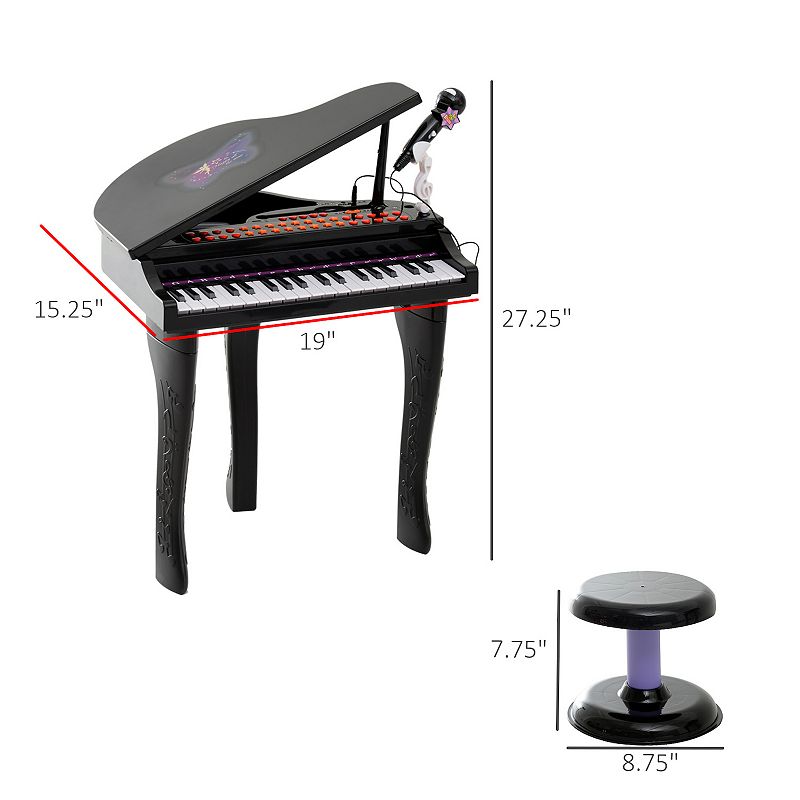 Qaba 37 Key Kids Piano Toy Keyboard Piano Musical Electronic Instrument Grand Piano with Microphone Biuld in MP3 Songs and Stool for 3 9 Years Children Black