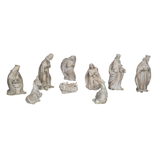 Transpac Resin 7 In Off white Christmas Rustic Nativity Figurines Set Of 9