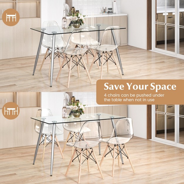 Costway 5 Pcs Dining Table Set 51 x27 x27 Modern Rectangular Glass Table amp 4 Chairs Kitchen