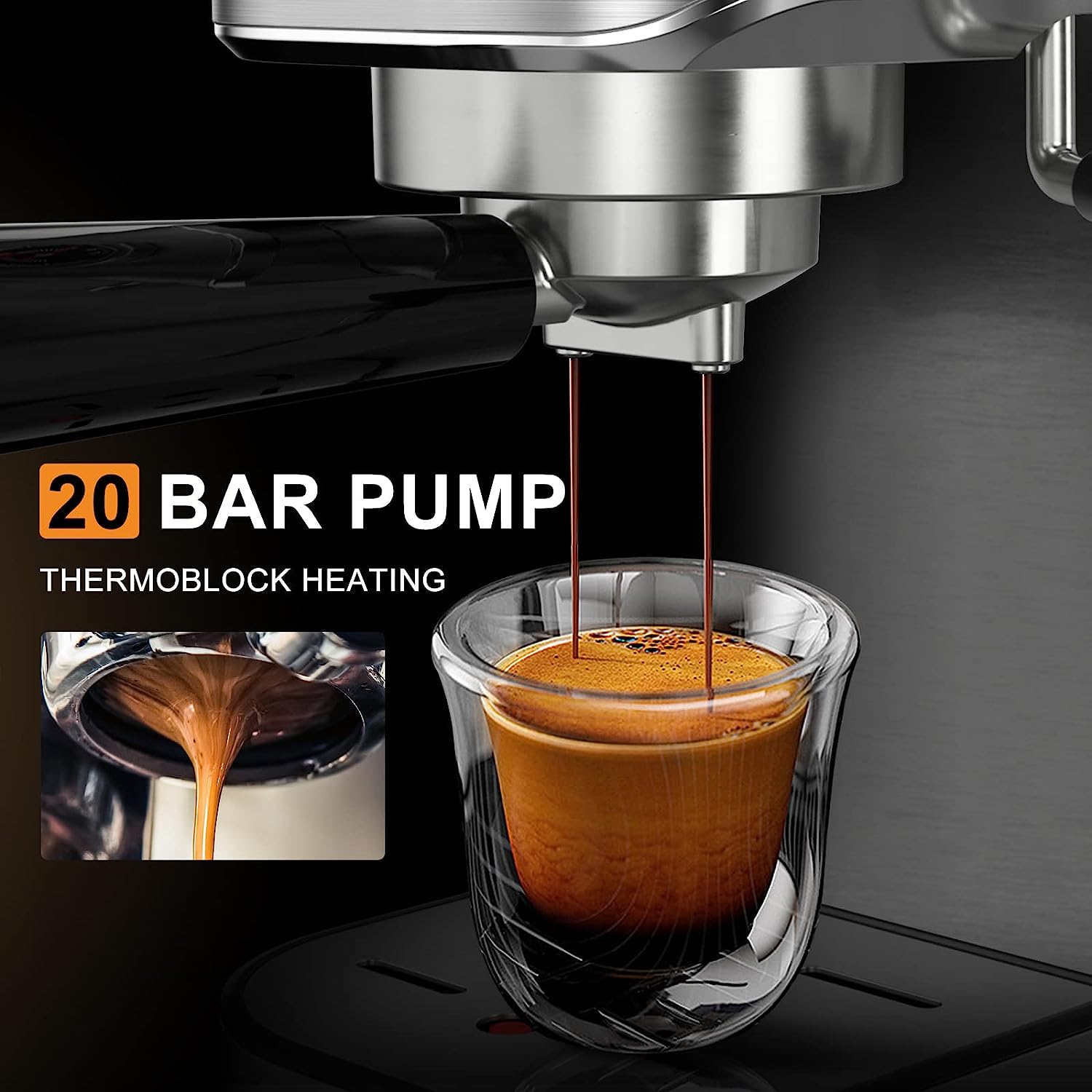 ICUIRE Espresso Machine, 20 Bar Compact Steam Espresso Coffee Machine with Milk Frother, Digital Touch Panel, 37 Oz Removable Water Tank for Espresso Make