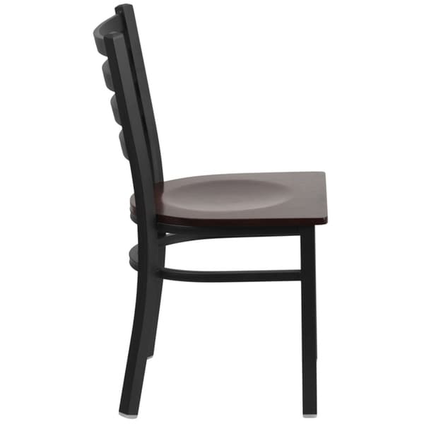 Offex Black Ladder Back Metal Restaurant Chair with Walnut Wood Seat [OFX-368651-FF] - N/A