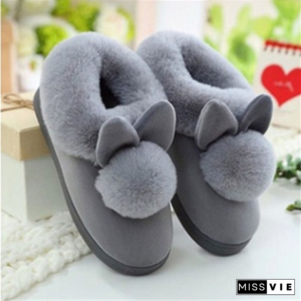 Winter Cute Rabbit Hair Indoor Warm Non-Slip Cotton Slippers Winter Women Shoes