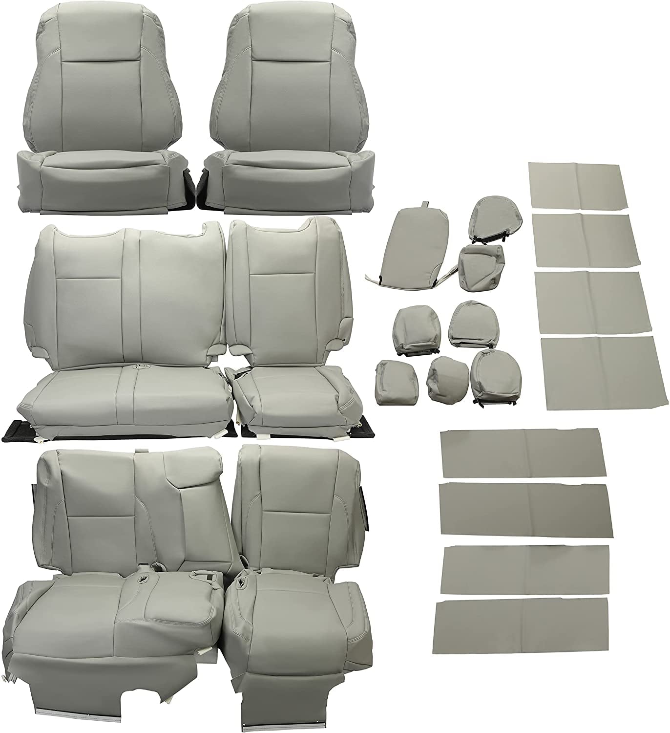 Kojem Full Set Car Seat Covers Leather Seat Cushion Protector Waterproof Compatible with 2014 2015 2016 2017 2018 2019 Toyota Highlander LE/Hybrid LE - Grey D21