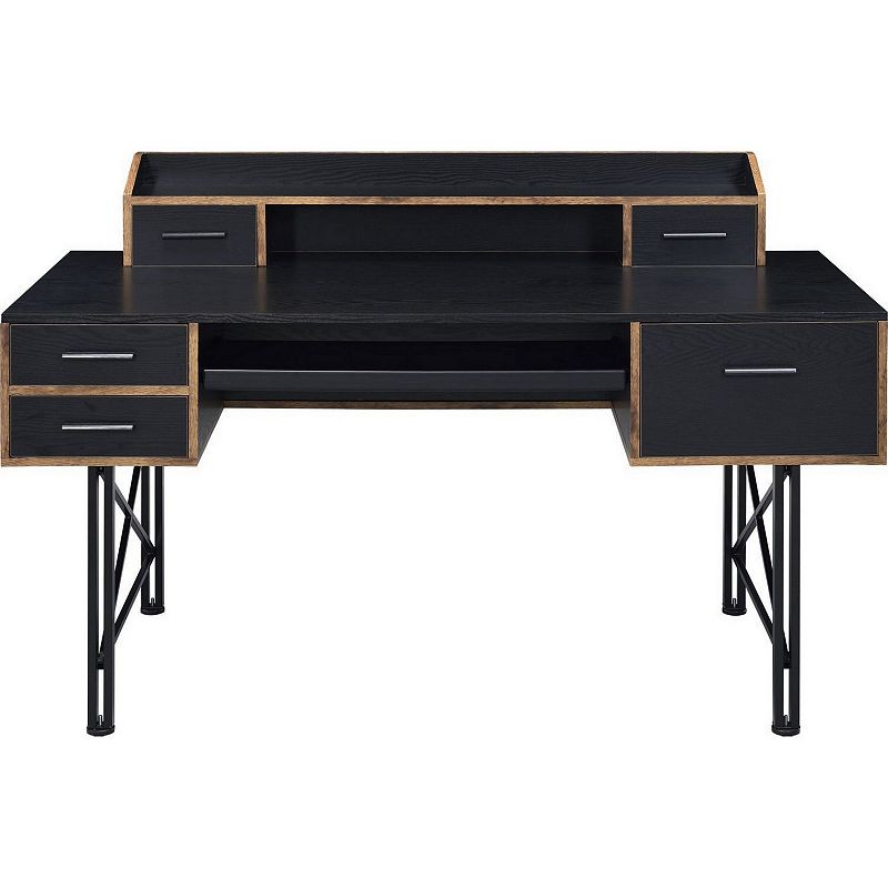 Computer Desk with Low Hutch and 5 Drawers， Black