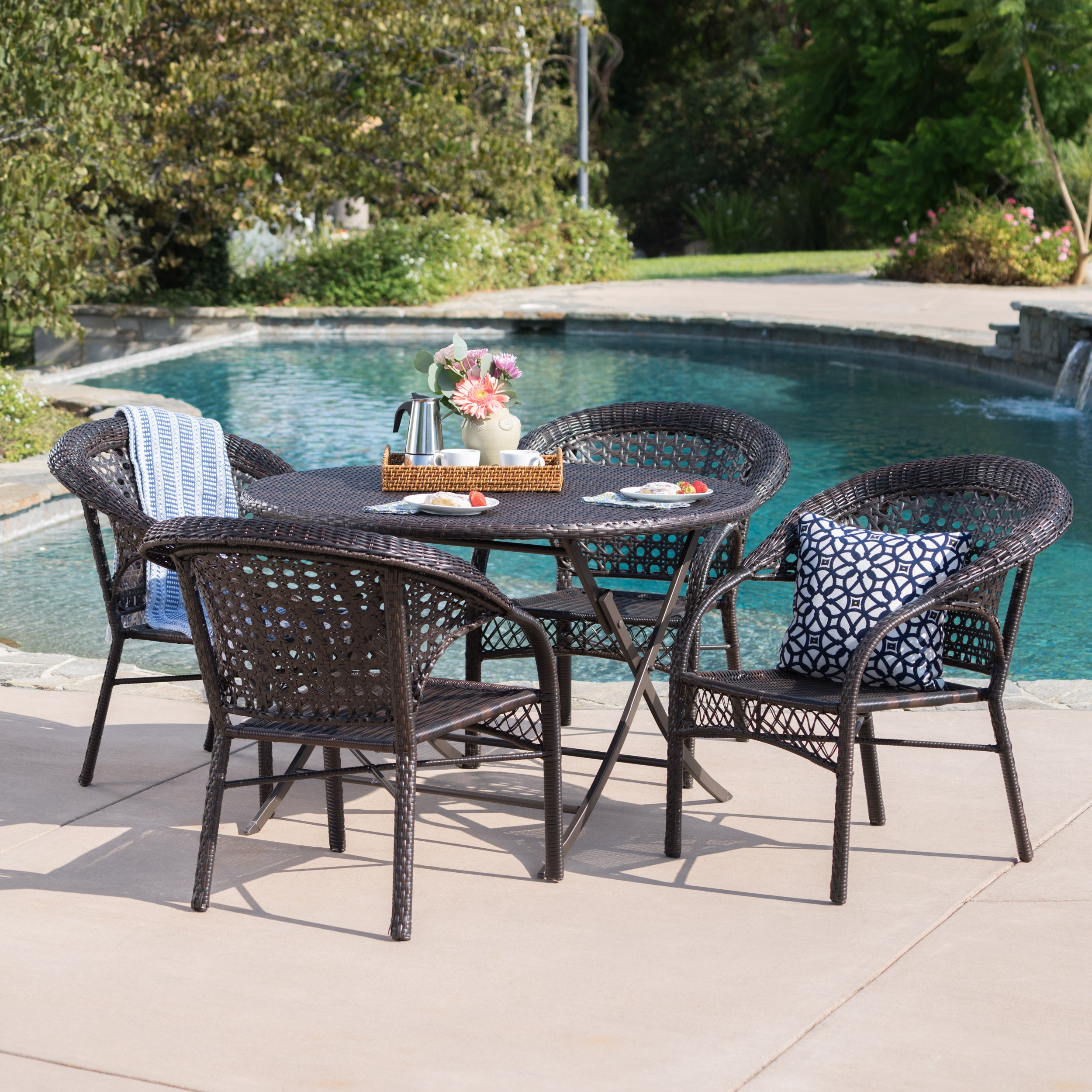 Mackenzie Outdoor 5 Piece Wicker Dining Set with Foldable Table and Chair