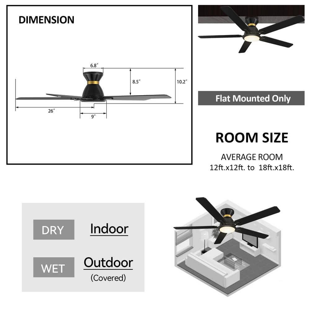 CARRO Essex 52 in Dimmable LED IndoorOutdoor Black Smart Ceiling Fan with Light and Remote Works with AlexaGoogle Home