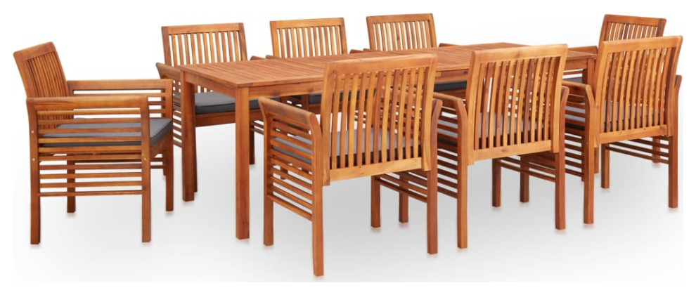 vidaXL Solid Acacia Wood 7 Piece Patio Dining Set with Cushions Table Chairs   Transitional   Outdoor Dining Sets   by vidaXL LLC  Houzz