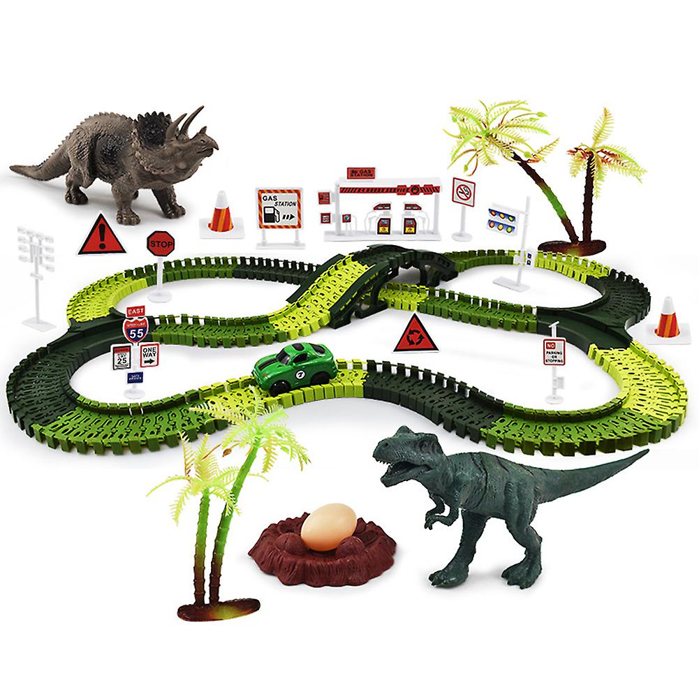 166 Pcs Children Dinosaur Track Toy Diy Assembly Holiday Gift Children Electric Track Toy Set Green