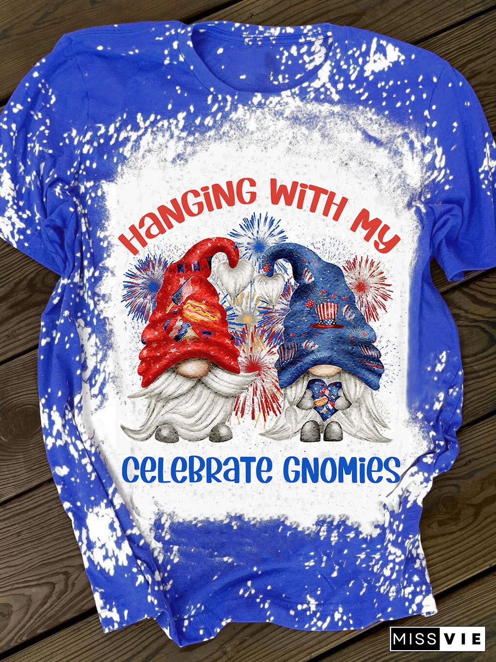 Patriotic Gnomes Hanging With My Print Crew Neck T-Shirt