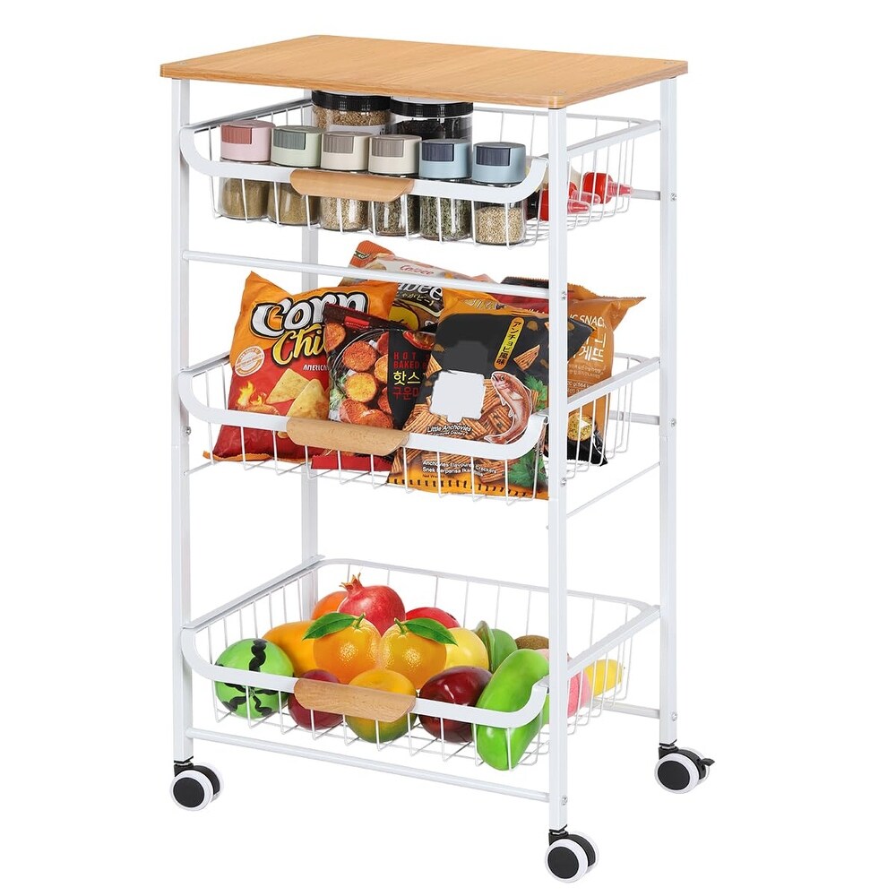 4 Tier Rolling Kitchen Storage Cart  Metal Microwave Stand Kitchen Island Cart on Wheels with Storage