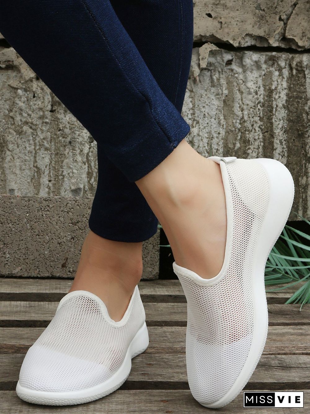 Women Plain Sports All Season Breathable Daily Slip On Flat Heel Mesh Fabric EVA Sneakers