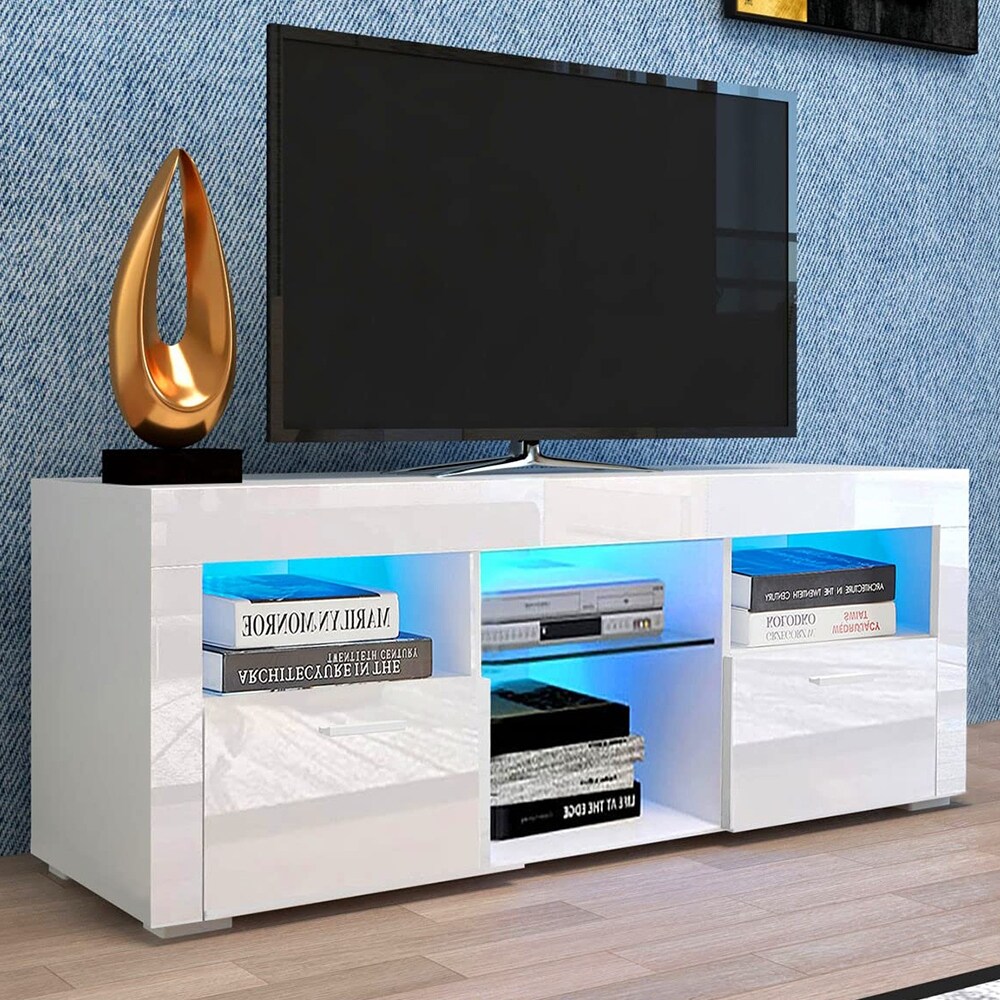 Modern LED TV Stand Media Console with LED lights  High Glossy   51L*14W*16Hinch