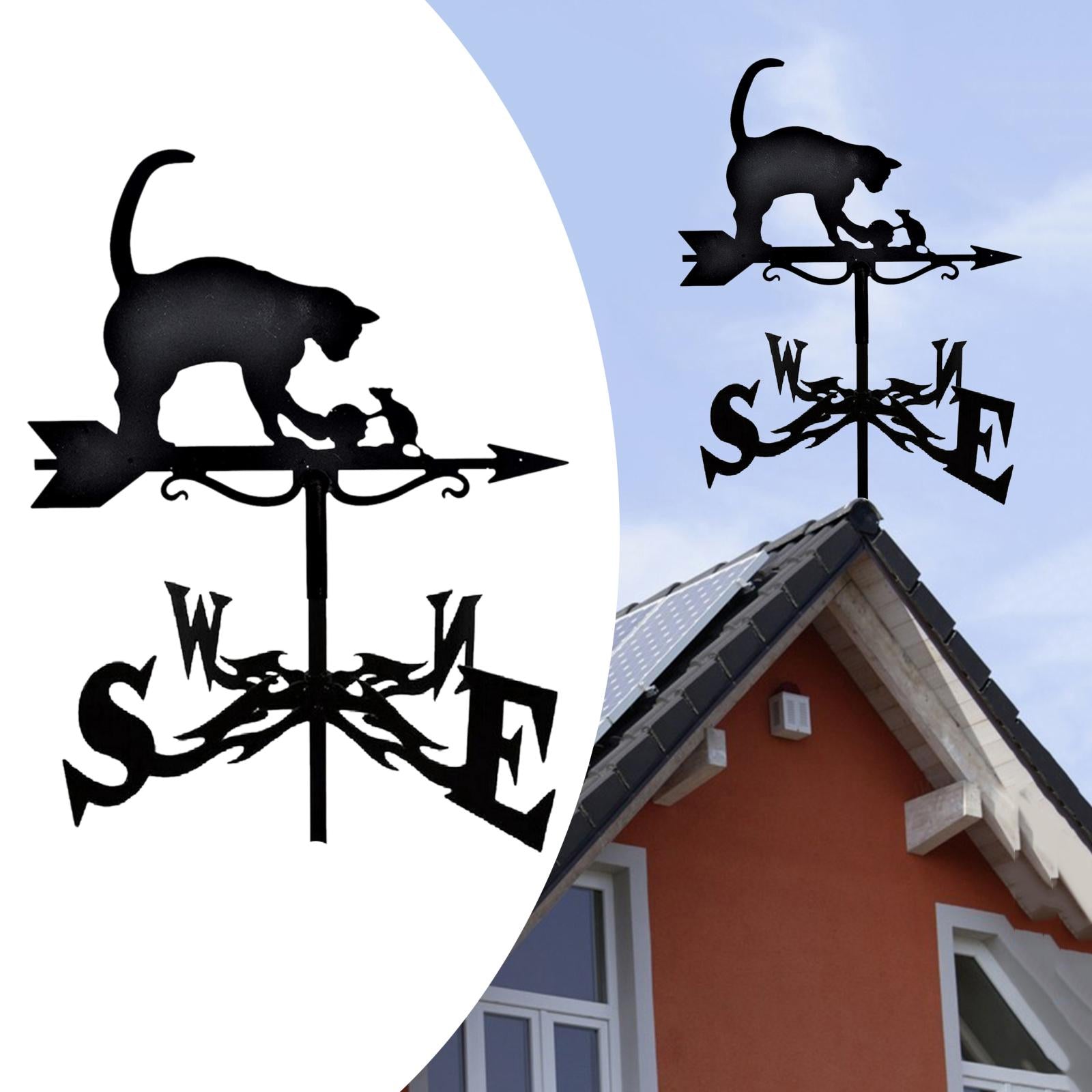 Metal Weathervane Roof Mount Classic Black Weather Vane Ornament for Garage Cupola and Rat